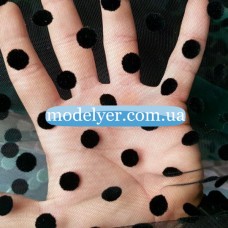 Ткань Сетка флок горох (черный)